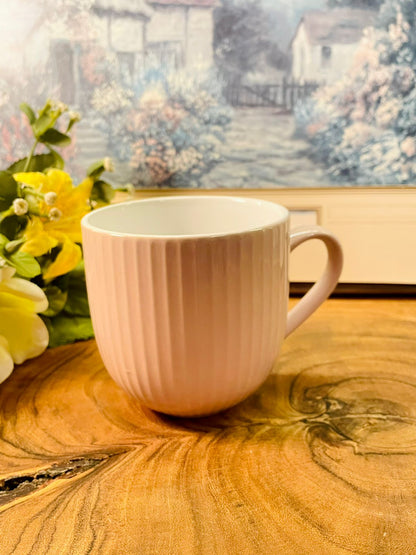 Ribbed Ceramic Mug Pink & Grey Minimal Coffee Cups