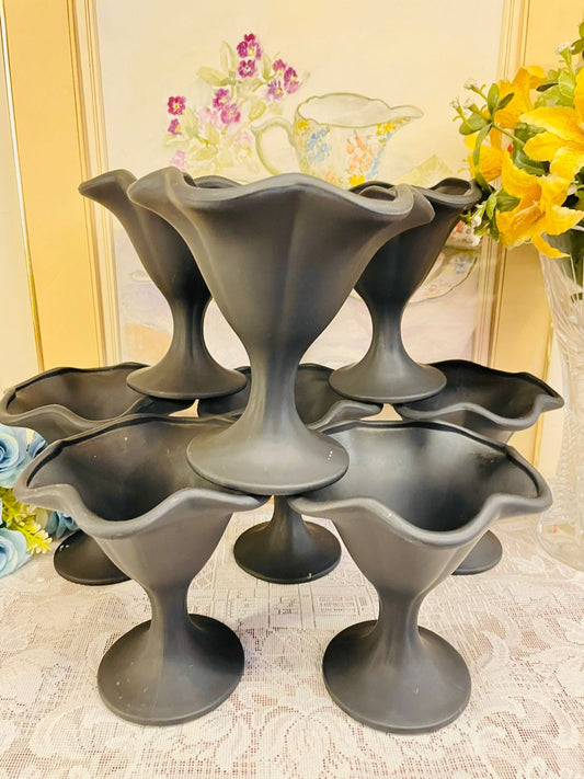 Vintage Matte Black Ice Cream Cups Set of 8, Made in Italy