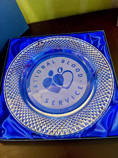 Edinburgh Crystal National Blood Service Commemorative Glass Plate with Original Box