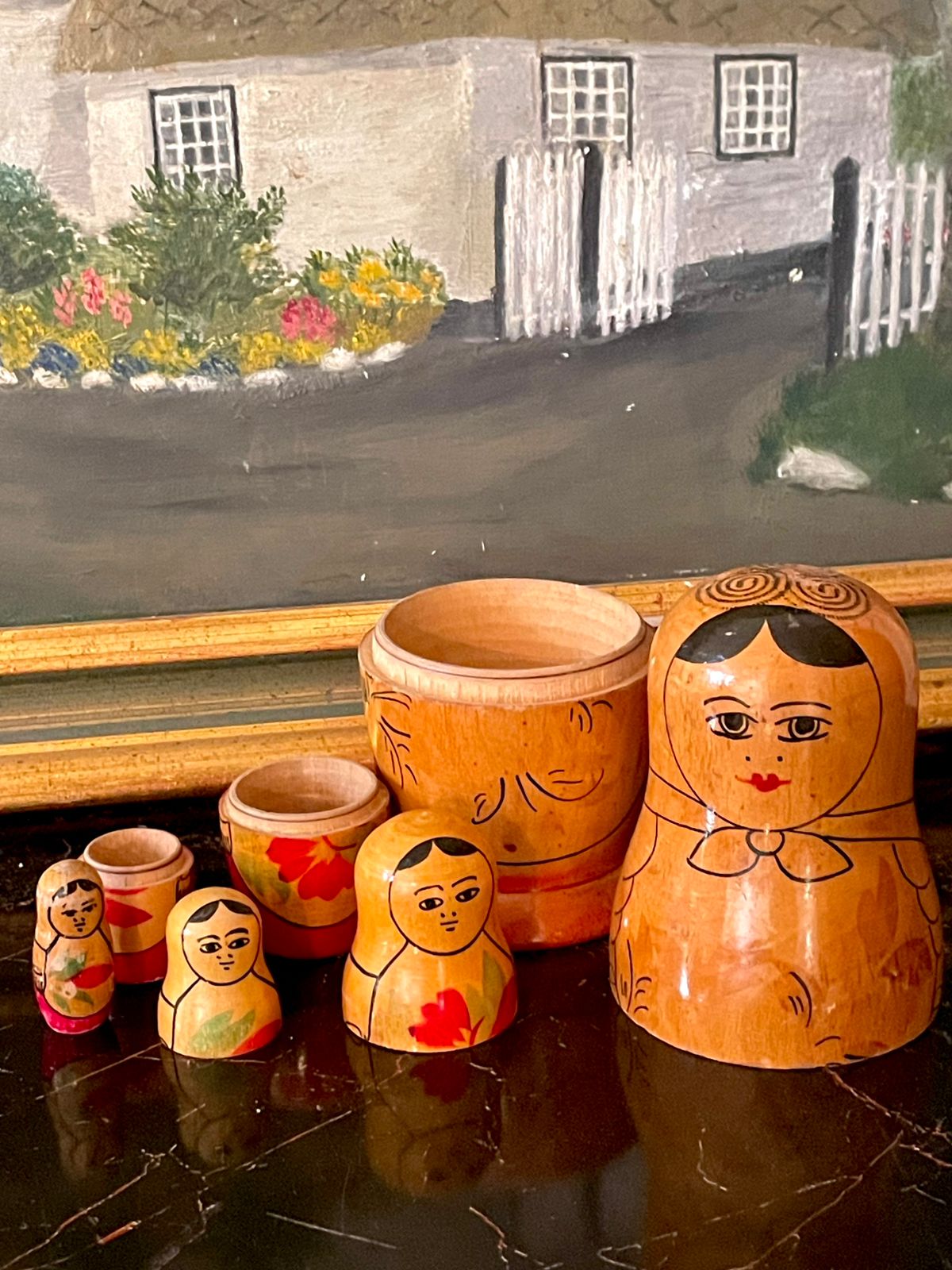 Vintage Russian Wooden Matryoshka Dolls Set of 4 (Hand-Painted)