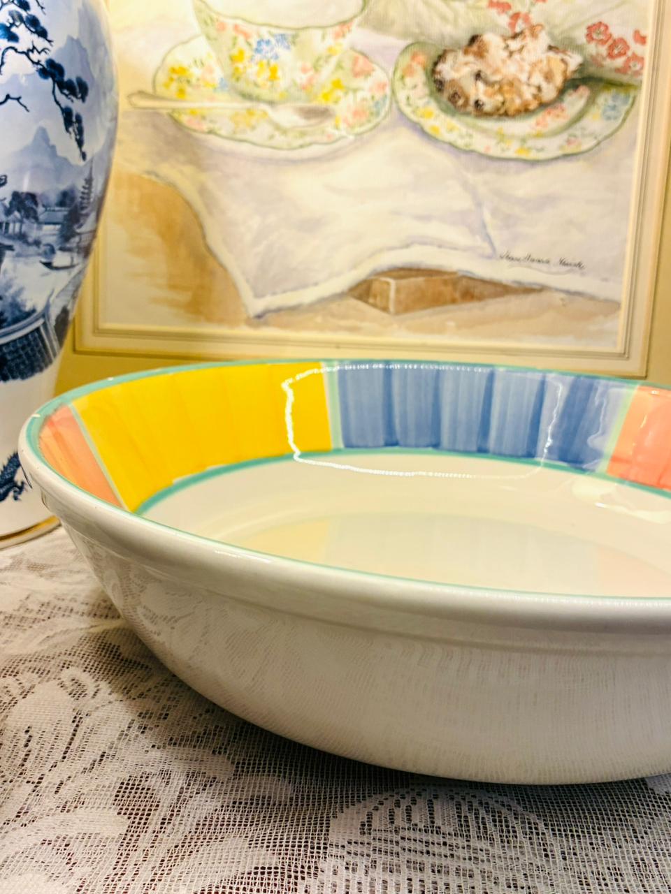 Large Colorful Rim Ceramic Serving Bowl – Oven Safe Large Deep Plater