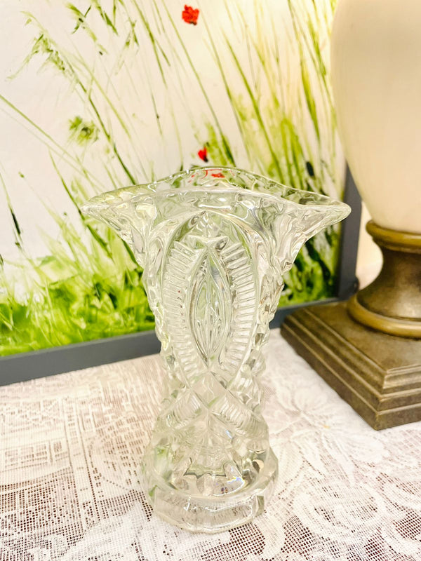 Vintage Clear Pressed Glass Flared Vase | Cottage Decor