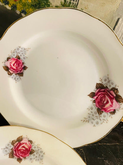 Set of 4 Duchess Fine Bone China Rose Floral Plates – Quarter Plates, Vintage England