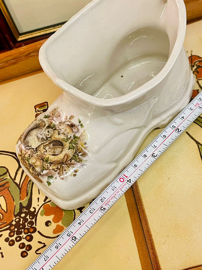 Vintage Ceramic Boot Planter – Woodland Animals Design