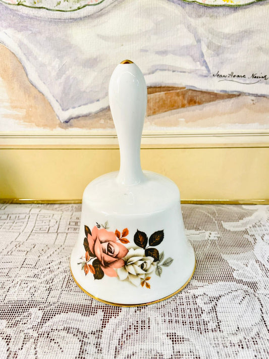 Vintage Rose Porcelain Bell – Floral Gold Trim Collectible