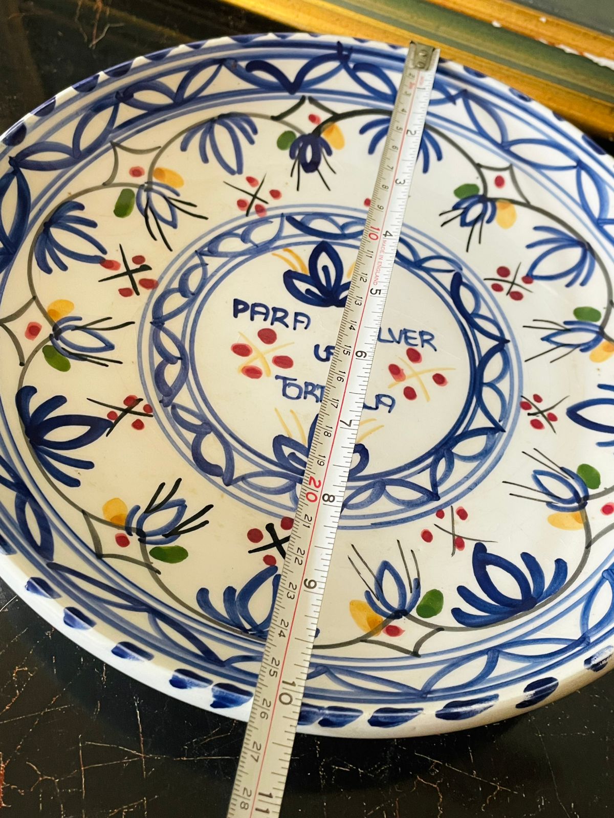 Spanish Hand-Painted Ceramic Serving Large Plater – “Para Volver La Tortilla” Blue & White