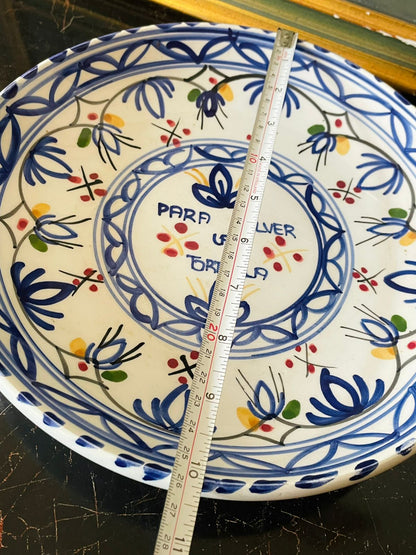 Spanish Hand-Painted Ceramic Serving Large Plater – “Para Volver La Tortilla” Blue & White