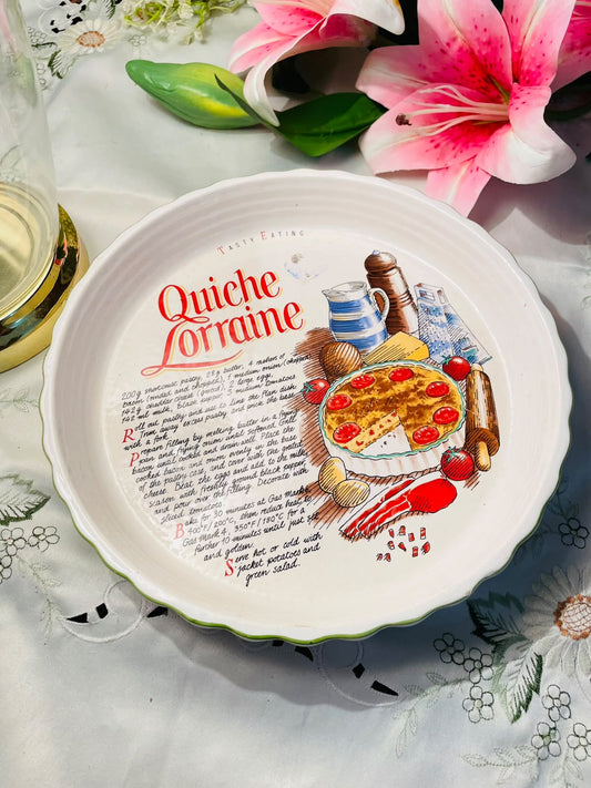 Vintage Quiche Lorraine Recipe Pie Dish – 10 Inch