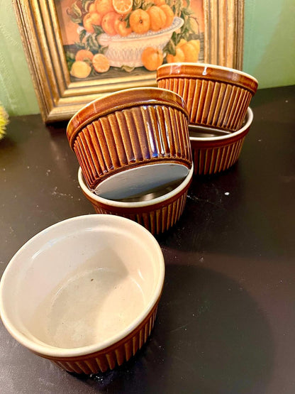 5-Piece Brown Ribbed Oven-Safe Stoneware Ramekin Set 4-Inch
