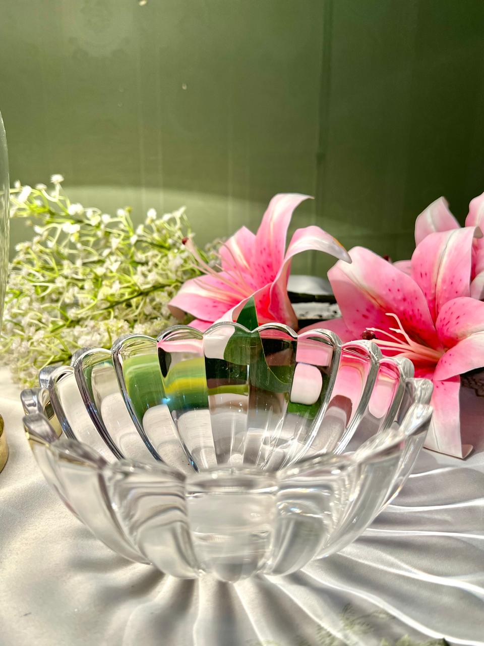 Vintage Clear Crystal Scalloped Large Serving Bowl – 6.5 Inch