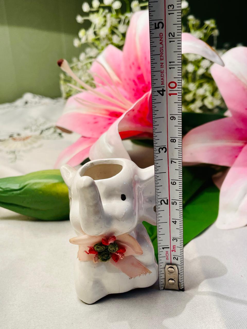 Vintage White Ceramic Elephant Mini Planter / Holder 7 cm