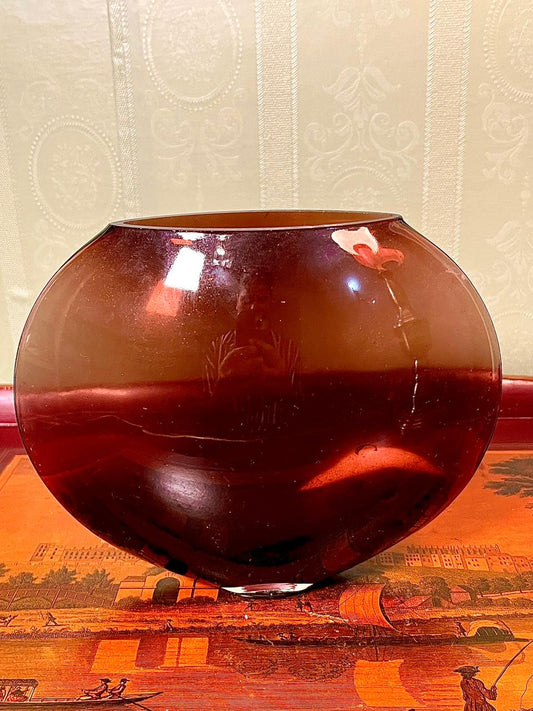 Vintage Ruby Red Crystal Vase | Sculptural Decorative Centerpiece | 7 Inch