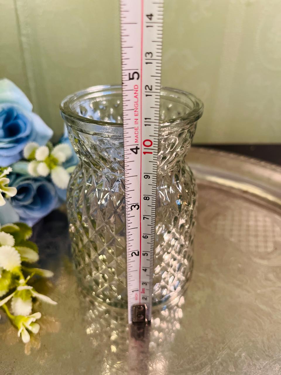 Vintage Pressed Crystal Bud Vase 12 cm Diamond Pattern