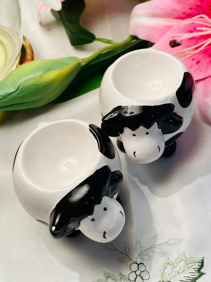 Black & White Cow Ceramic Egg Holder Set of 2 Farmhouse  7 cm