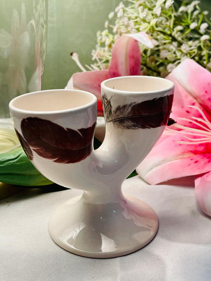 Set of 2 Feather Design Ceramic Egg Cups 10 cm