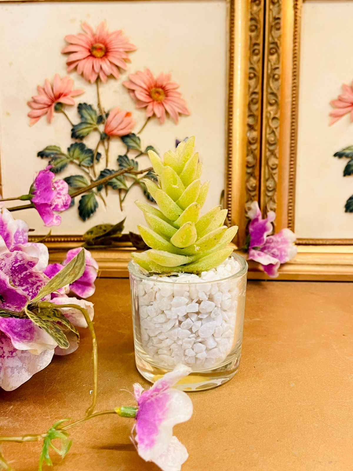 Mini Glass Succulent Planter with White Pebbles