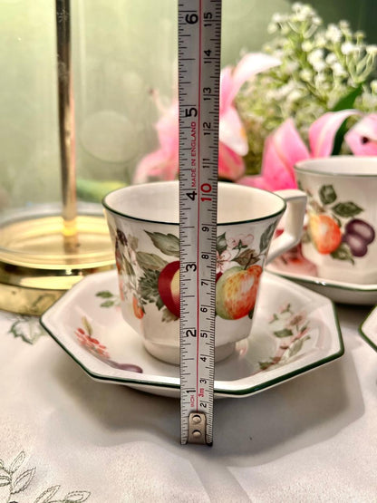 Johnson Brothers  Fruit Pattern Tea Set – 6 Cups, 6 Octagonal Saucers & Sugar Bowl – 13 Piece Set