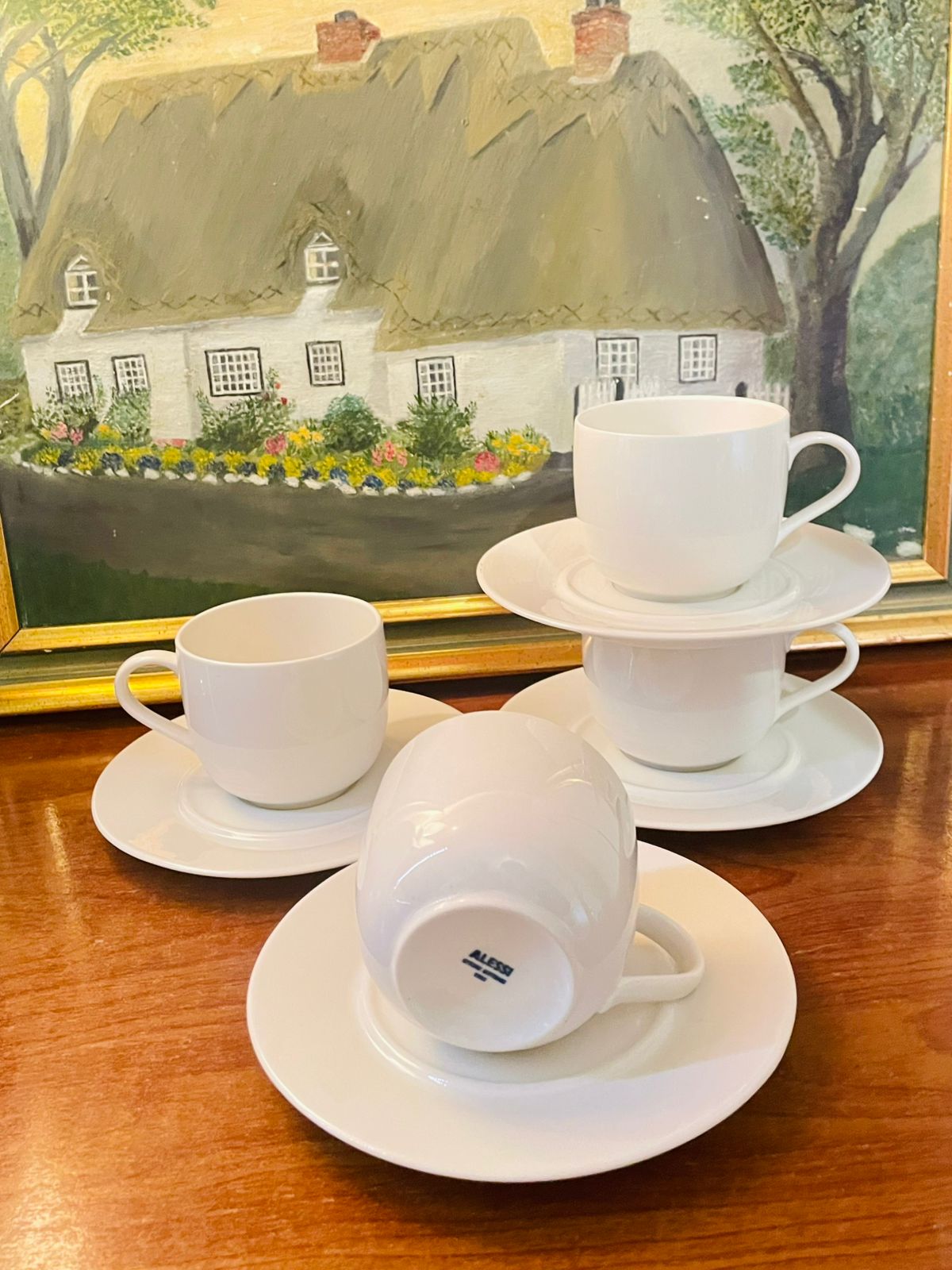 White Bone China Cup and Saucer Set of 4 – Lightweight Elegance for Your Home