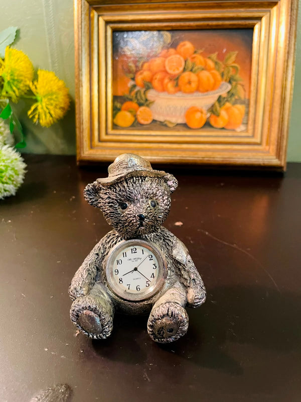 Vintage Teddy Bear Quartz Table Clock 4 Inch Decorative Figurine