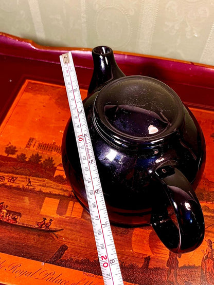 Vintage Black Ceramic Teapot with Lid | Round Tea Pot | 5 Inch