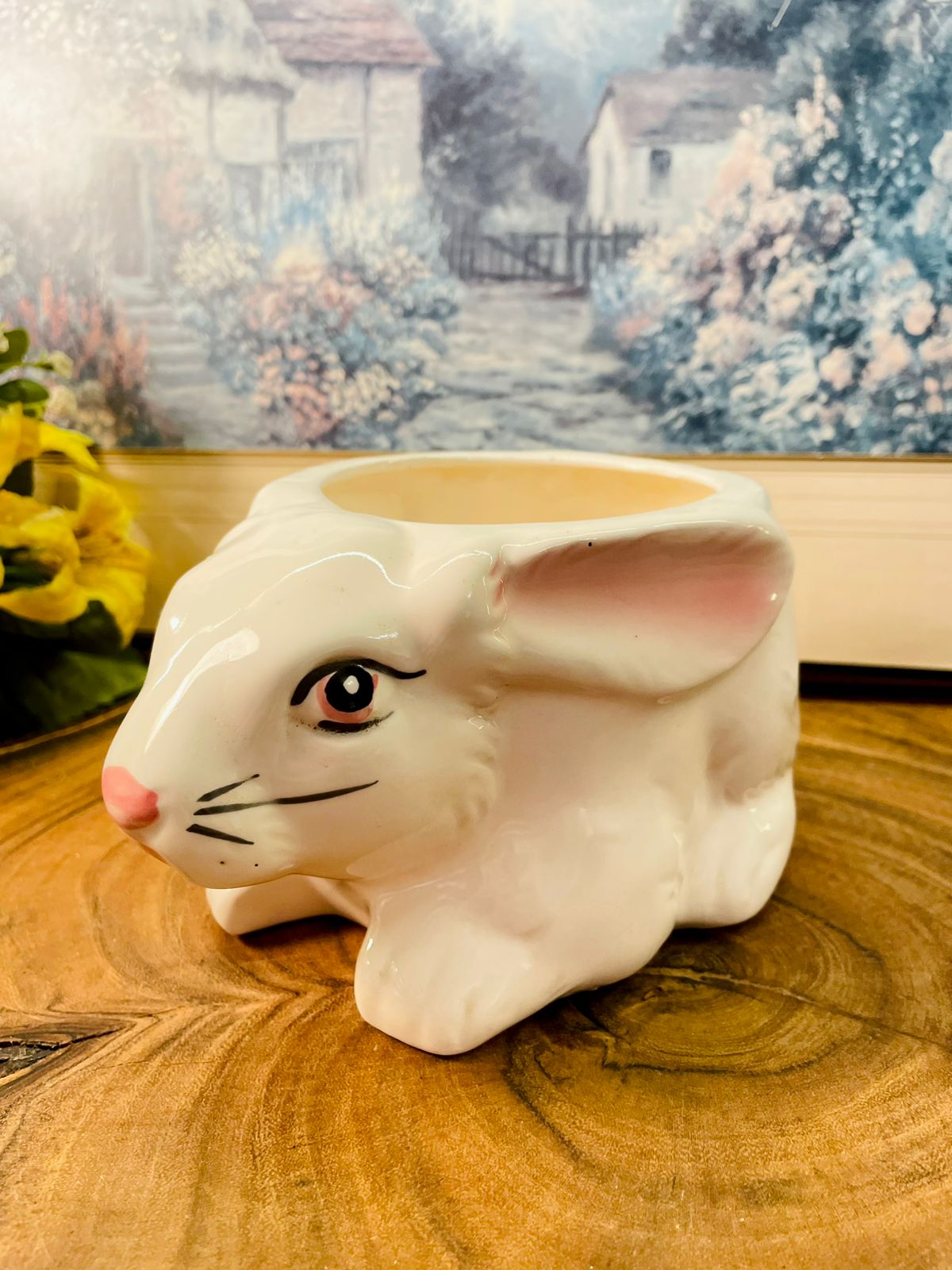 Vintage Rabit Ceramic Planter – White Animal Pot
