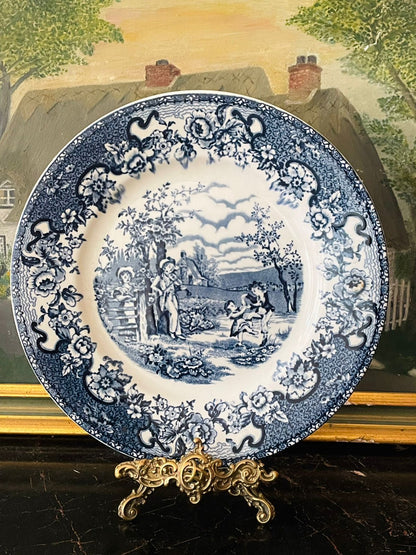 England Blue Pottery Plate by Staffordshire – “Playtime” 10 Inch Vintage Collectible
