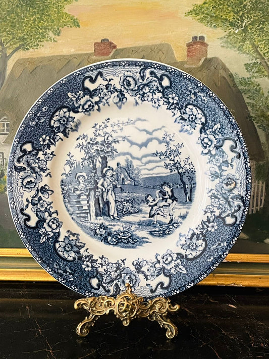England Blue Pottery Plate by Staffordshire – “Playtime” 10 Inch Vintage Collectible