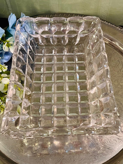 Vintage Cut Crystal Rectangular Serving Dish 23 cm
