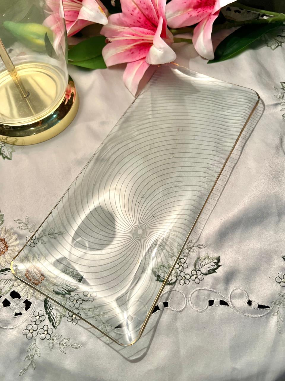 Clear Crystal Rectangular Serving Tray 13 in Etched Design