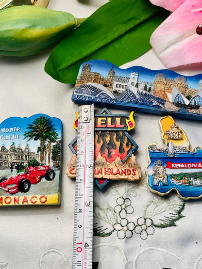 Fridge Magnet 4-Piece Travel Souvenir Set Monaco Valencia Cayman & Kefalonia