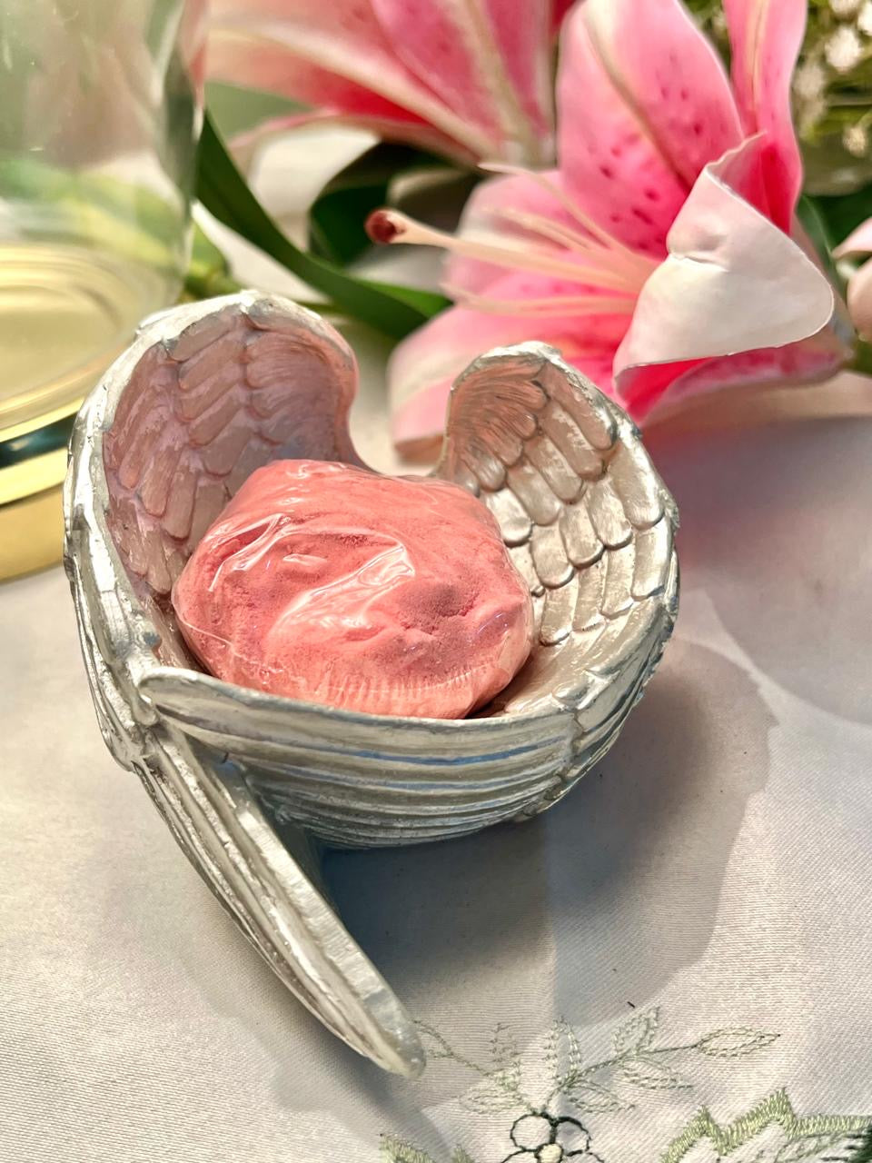 Angel Wings with Pink Heart Decorative Figurine 10cm