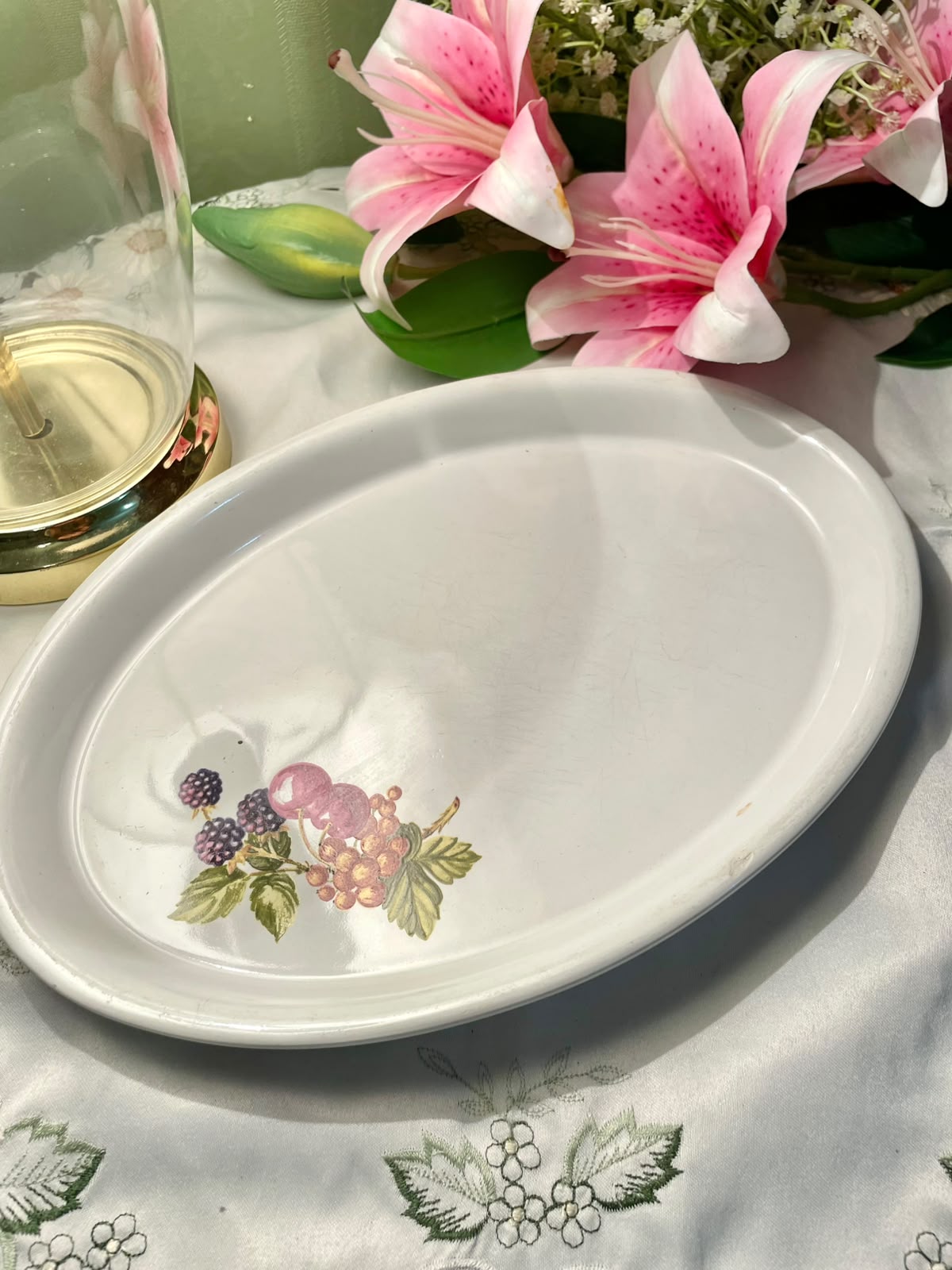 English Fruit Motif Oval Serving Platter 30 cm