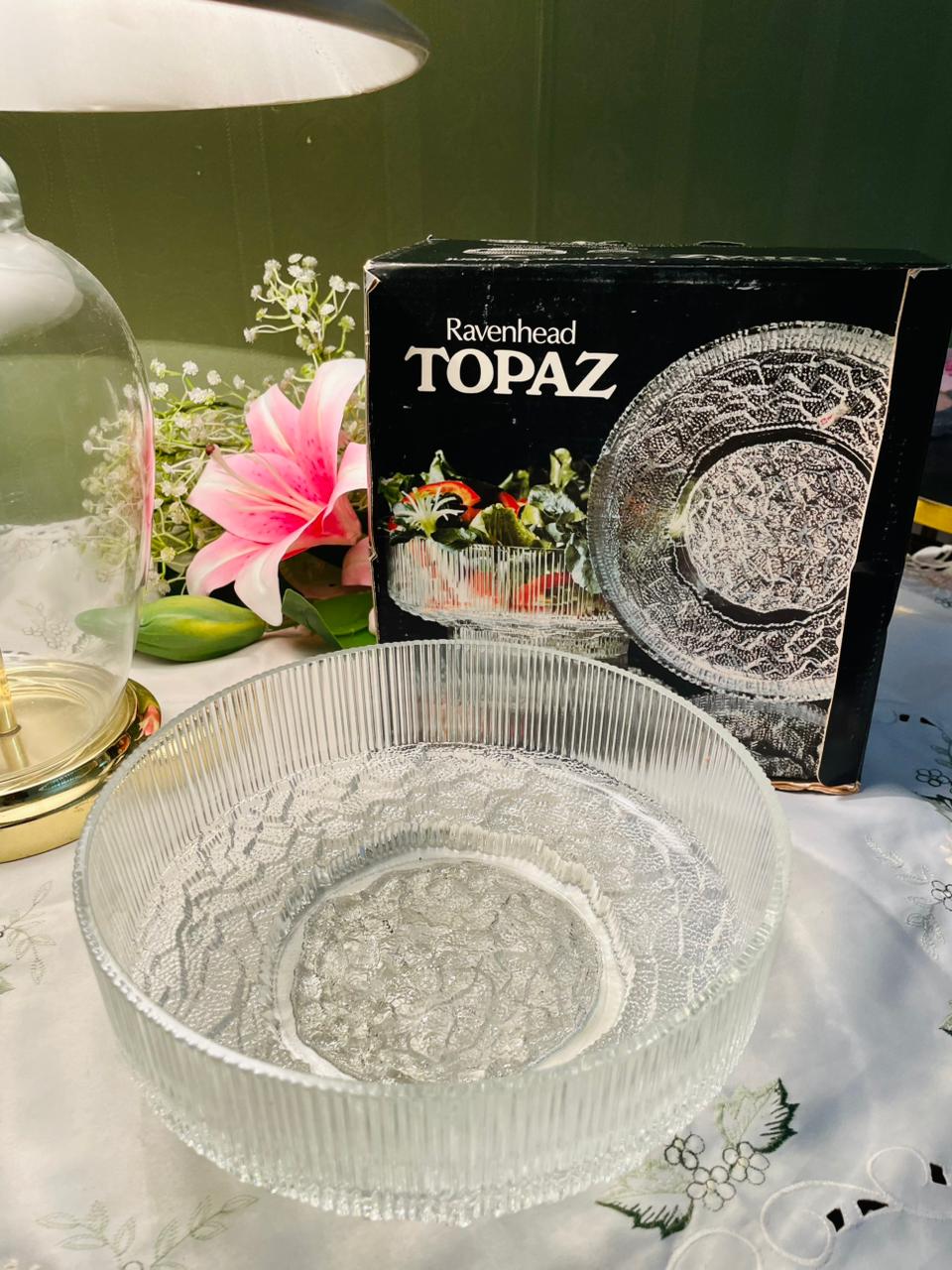 Ravenhead Topaz Crystal Serving Bowl – Clear Ribbed 21cm