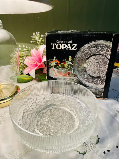 Ravenhead Topaz Crystal Serving Bowl – Clear Ribbed 21cm