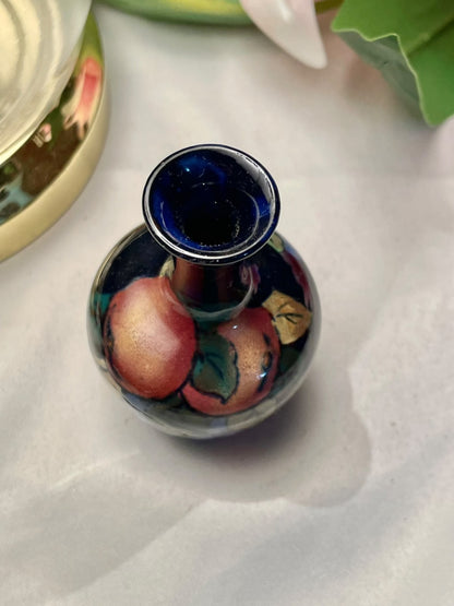 Vintage Fruit Motif Mini Vase, Dark Blue, 4 in