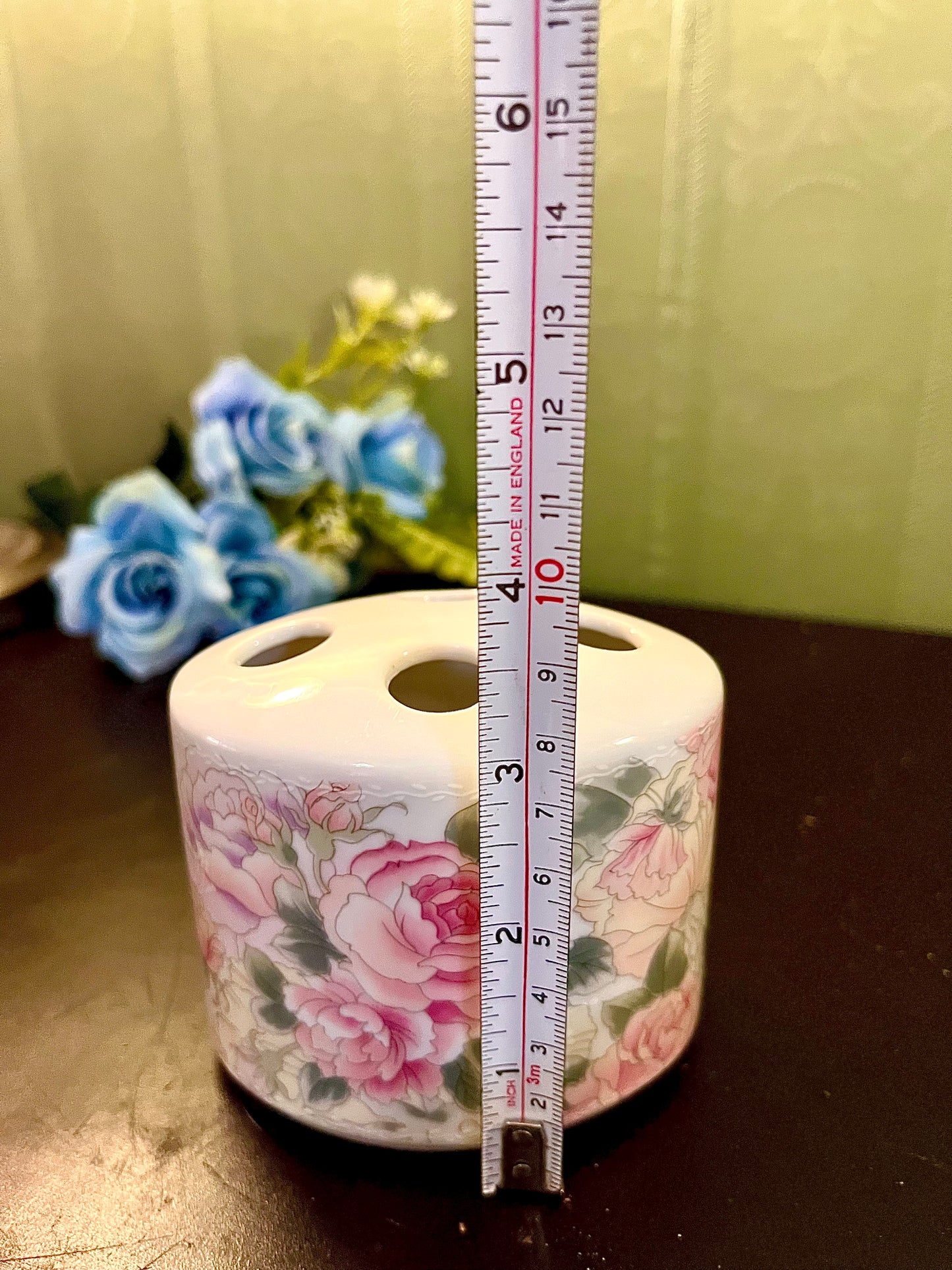Pink Floral Ceramic Toothbrush Holder