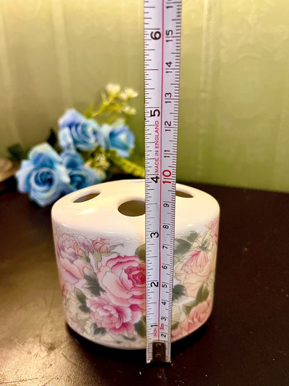 Pink Floral Ceramic Toothbrush Holder