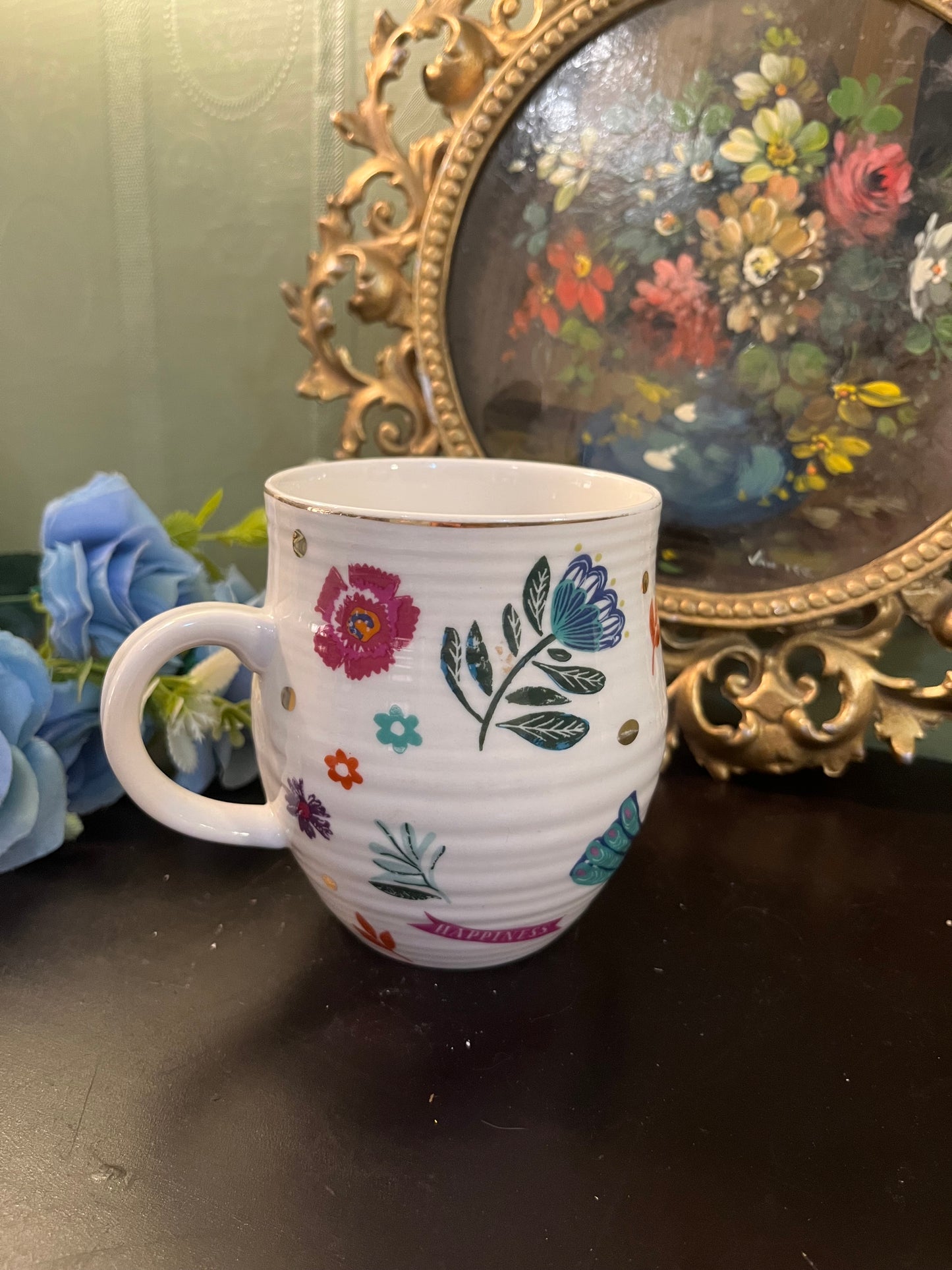 Best Mum Floral Bird Ceramic Mug with Gold Accents
