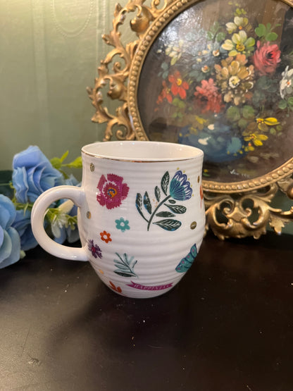 Best Mum Floral Bird Ceramic Mug with Gold Accents