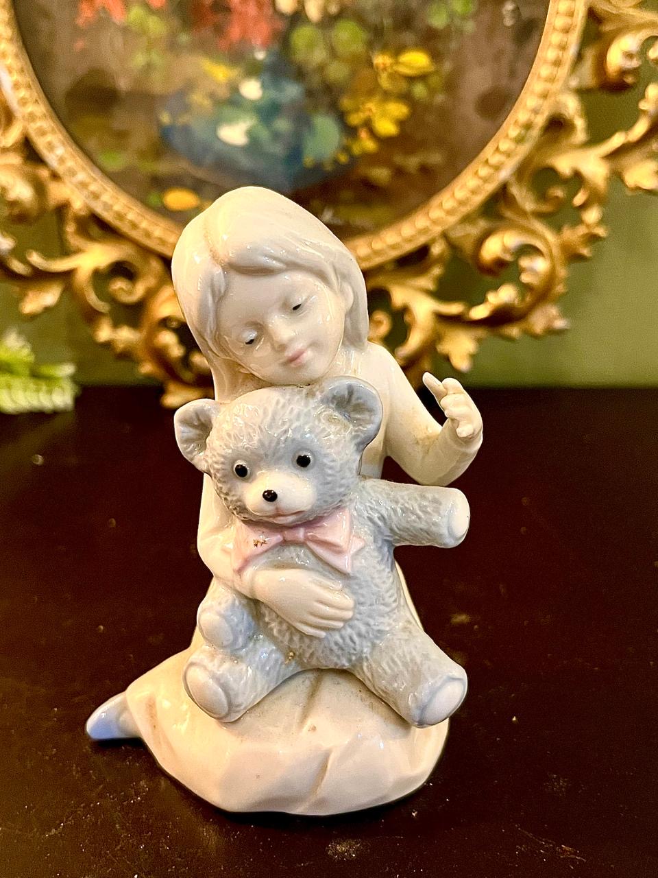 Porcelain Girl with Teddy Bear Figurine