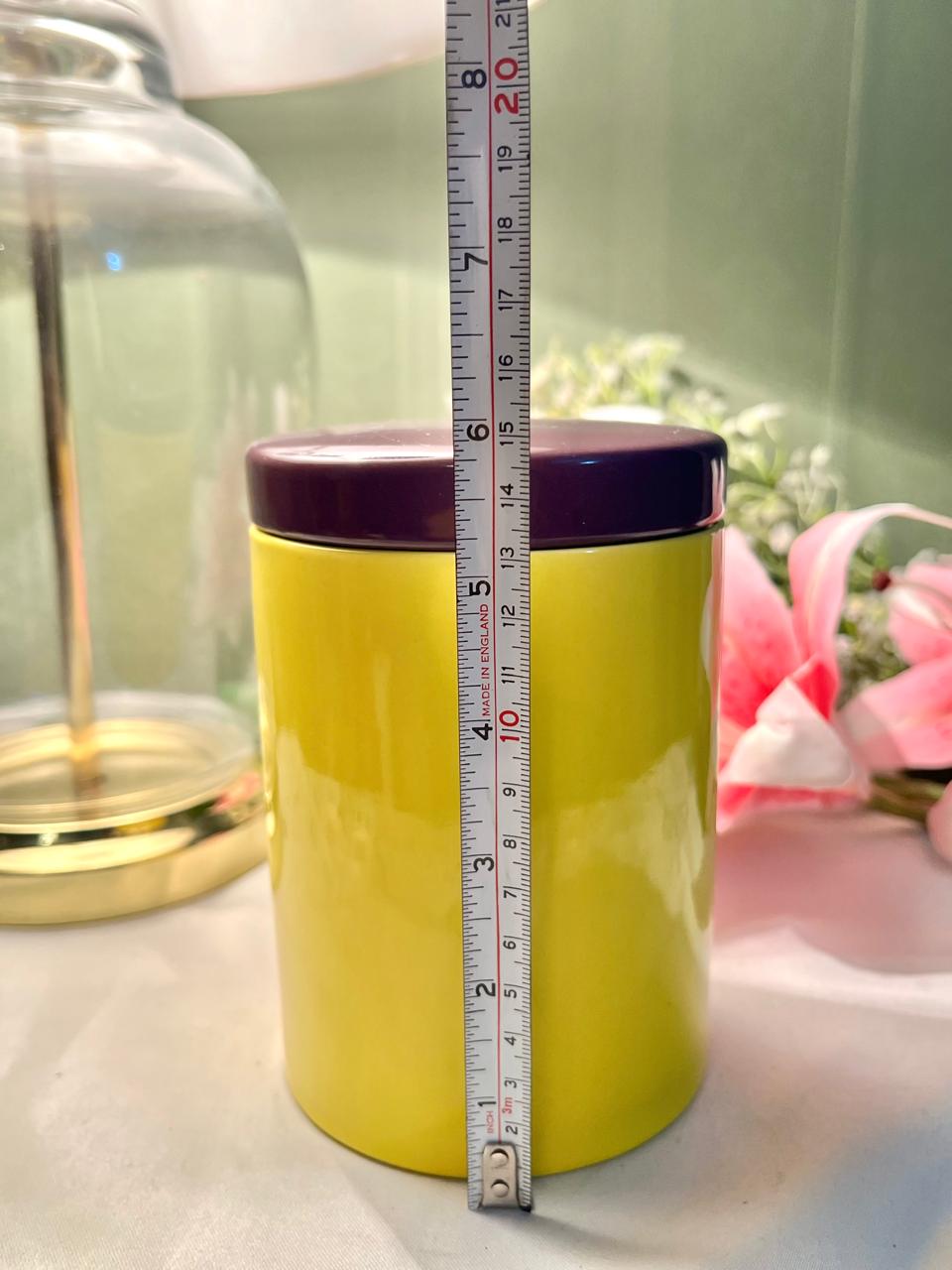 Yellow & Purple Lidded Storage Jar Airtight 15cm