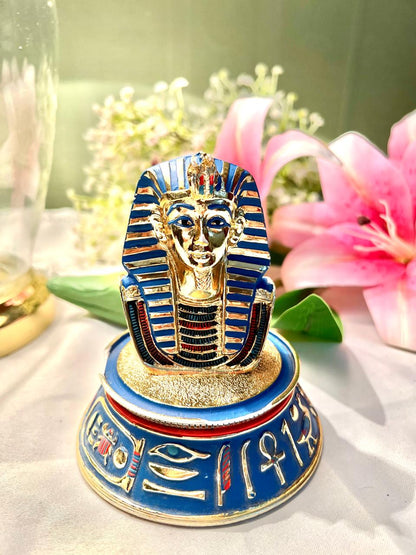 Vintage The Mark of Tutankhamun Hand painted Egyptian Pharaoh Figurine Blue Brass Limited Edition 12 cm