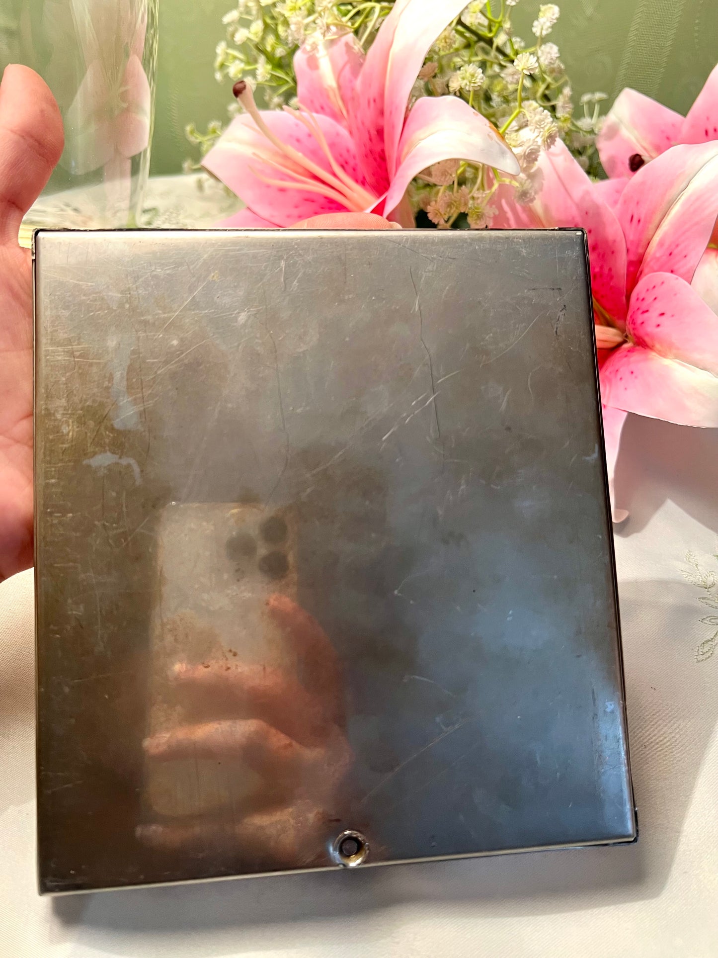 Vintage Silver Pressed Flower Glass Frame 17cm
