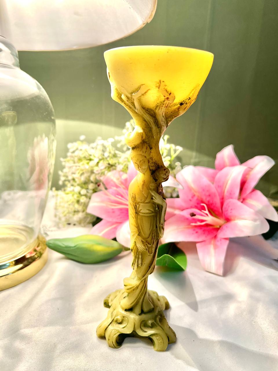 Vintage Sculptural Figurine Pedestal Holder Cream Gold 24 cm