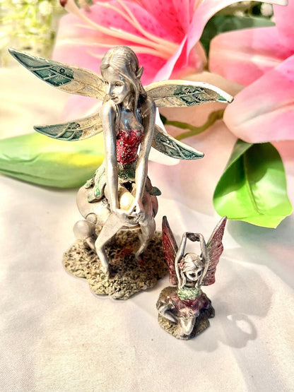 Vintage 2-Piece Silver Fairy Figurine Set 12 cm & 5 cm