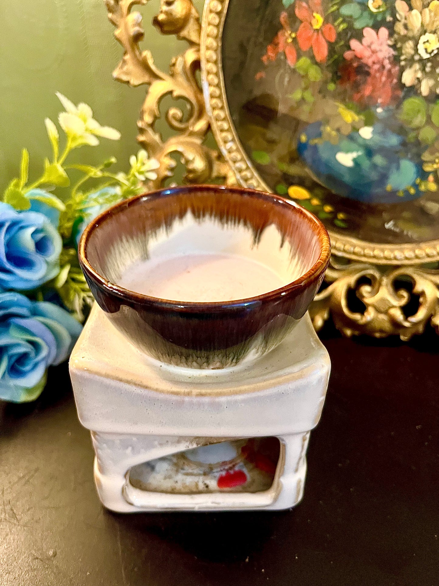 Ceramic Elephant Wax Melt Burner with Brown Glazed Bowl