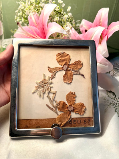Vintage Silver Pressed Flower Glass Frame 17cm