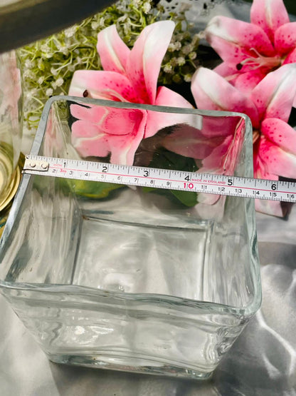 Vintage Clear Crystal Square Vase 6.5 in