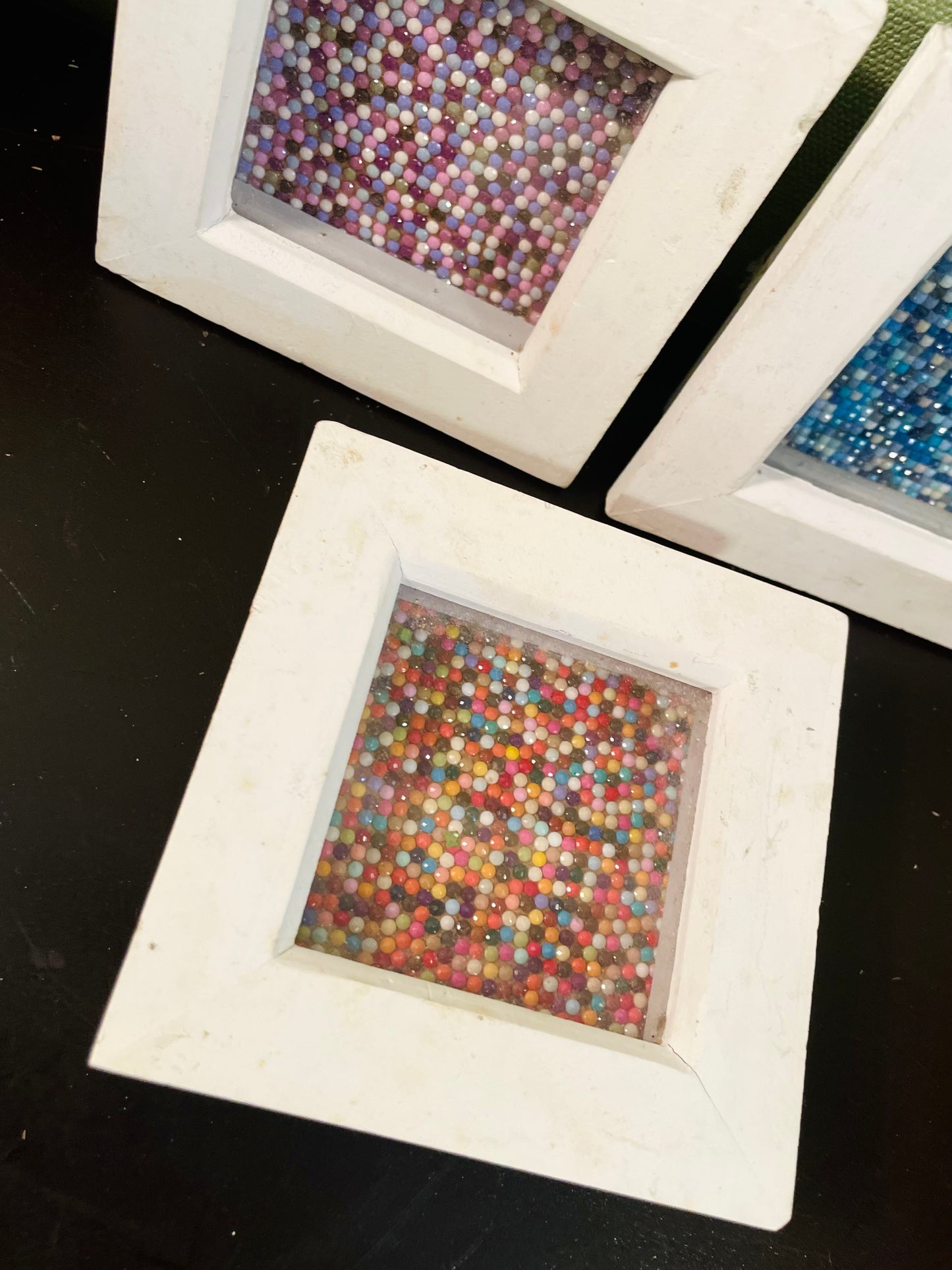 Mini Mosaic Shadow Box Frames Set of 3 White