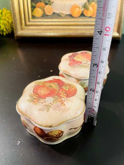Vintage Fruit Motif Porcelain Trinket Box Each